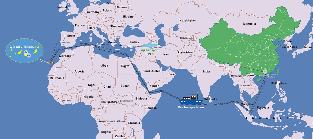 transporte de carga desde china a canarias